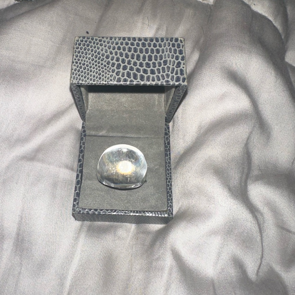 Lalique CABOCHON RING CLEAR WITH WHITE PATINA CRYSTAL